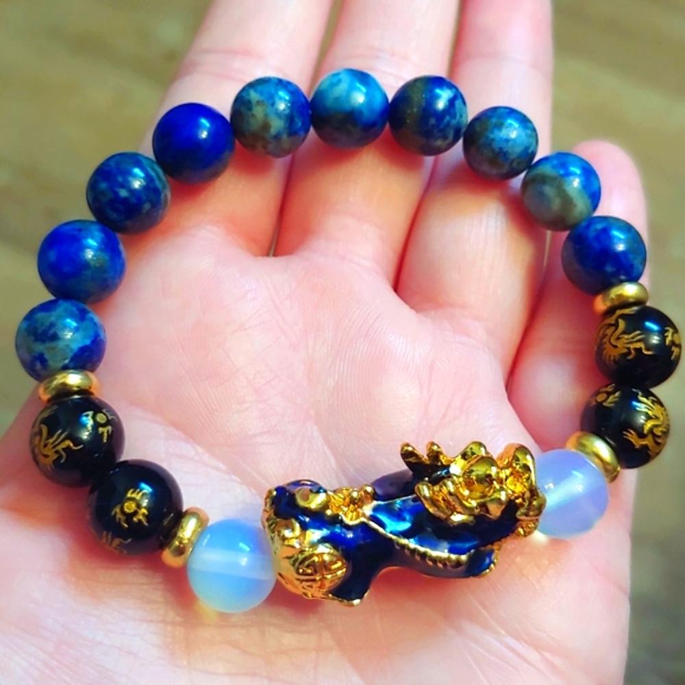 Blue and Gold Beaded Bracelet